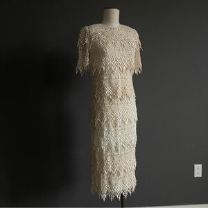Vintage Cattiva New York Ivory Lace Midi Dress City Elopement Bride Art Deco 20s